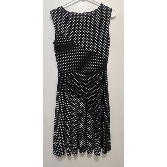 White House Black Market Sleeveless Dress Size 2 Black White Polka Dot Twisted - Picture 2 of 4